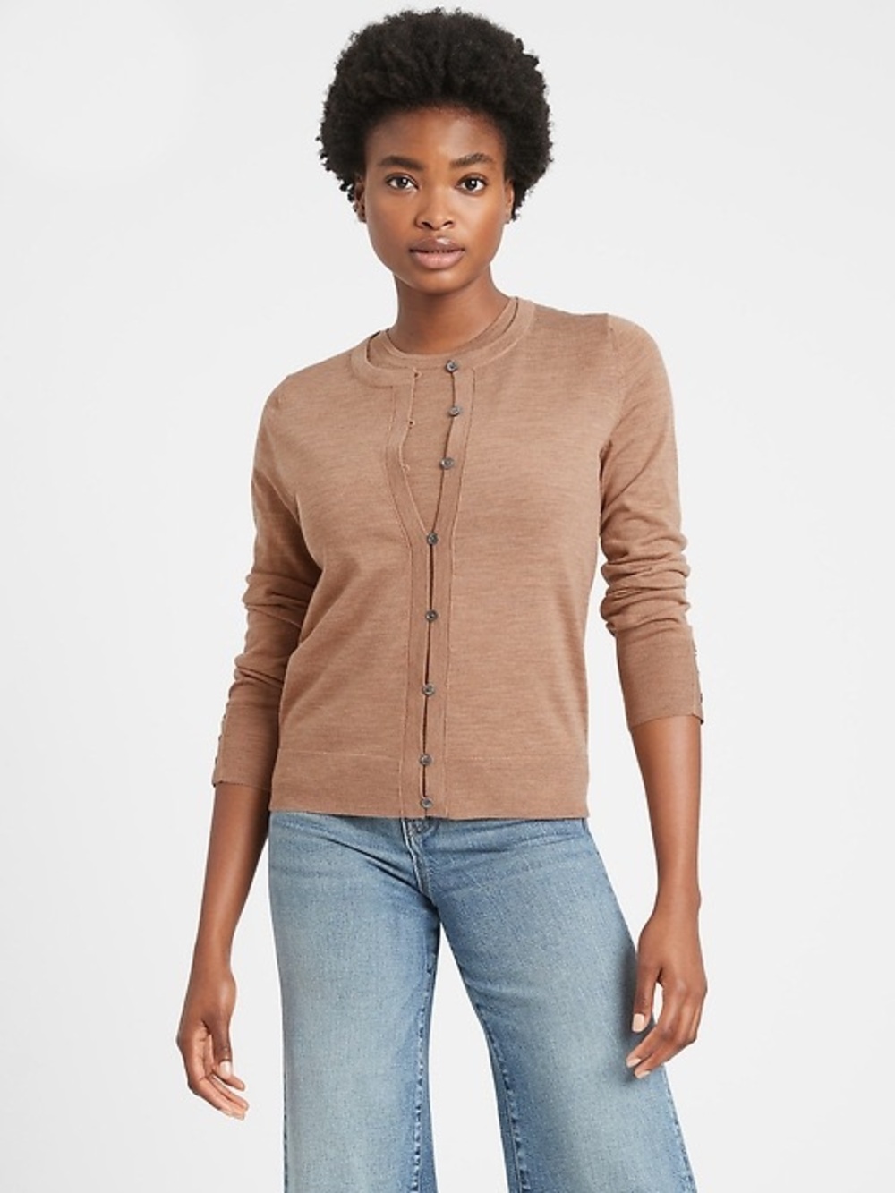 Banana Republic‎ Merino Wool Cardigan Tan Button Front Size Small